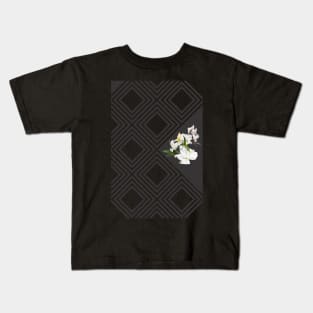 Square tiling patterns & white flowers Kids T-Shirt